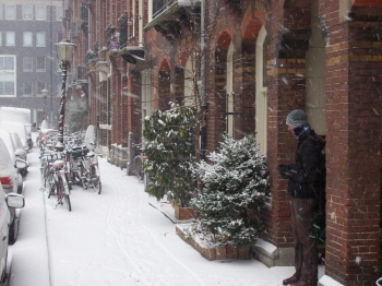 Andrew J. Wharton outside CouchSurfing Host's house in Amsterdam