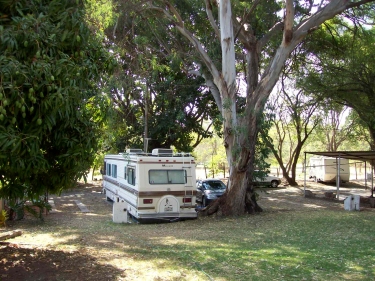 Dave Clingman and Andrew Wharton's RV motorhome and car in San Jose del Tajo RV park, Tlajomulco, Jalisco, Mexico, near Guadalajara