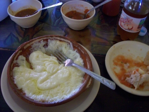 Queso Fundillo (bowl of cheese) -- yummy -- at Tequila, Mexico