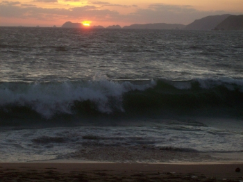 Sunset over the beach at Barra de Navidad