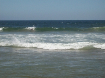 Andrew J. Wharton bodyboarding the waves at Santiago Bay beach, Manzanillo