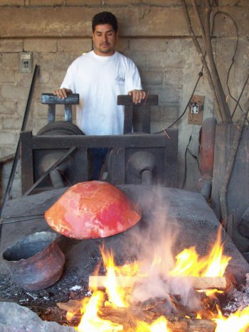 Copper workshop bellows at Santa Clara del Cobre, Michoacan