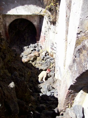 Interior of San Juan Parangaricutiro, the buried church  ruins near Paricutin volcano, Uruapan, Michoacan